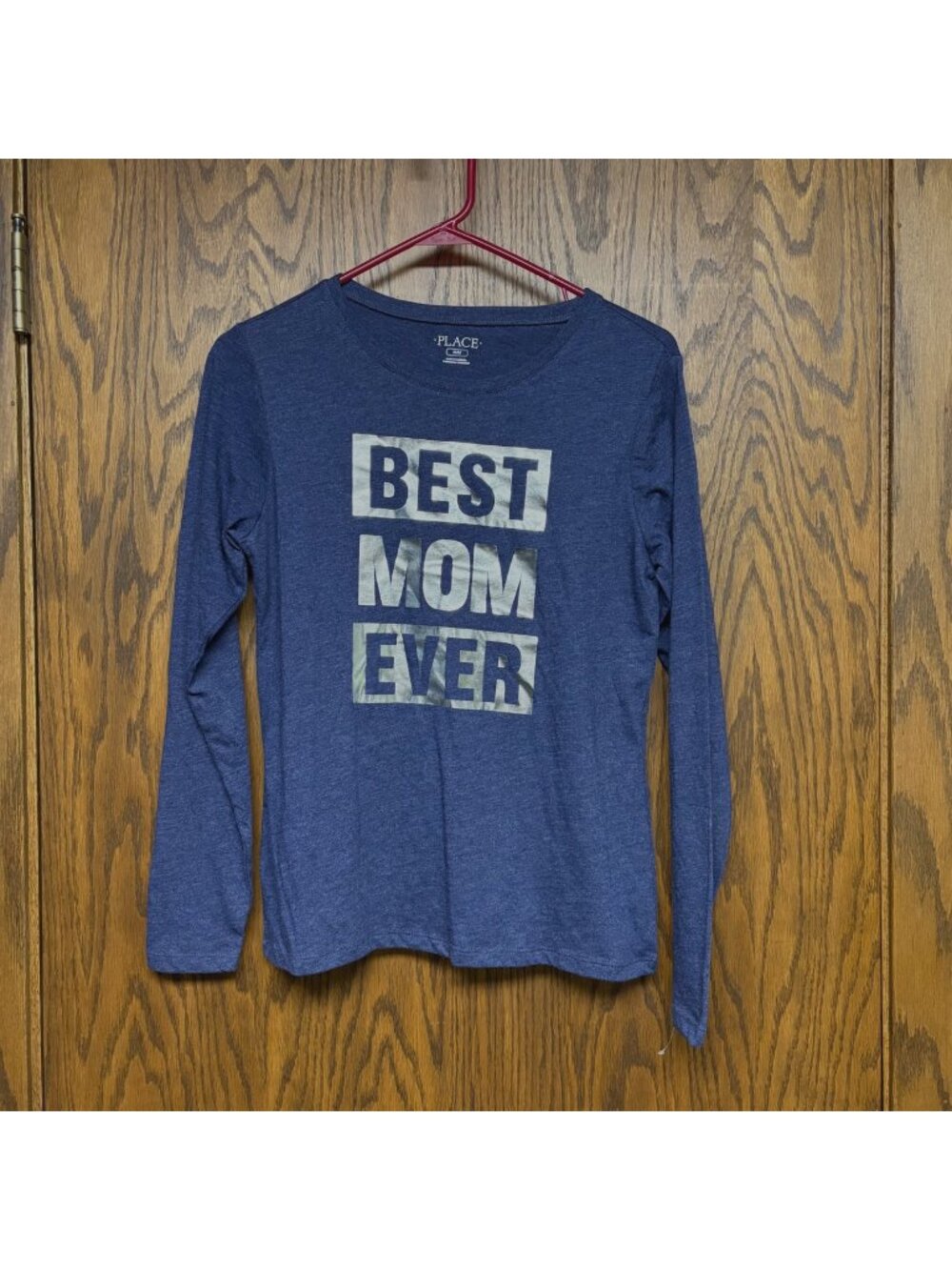 Best Mom Ever Long Sleeve Blue T-Shirt Womens Medium Foil Graphic Tee NEW